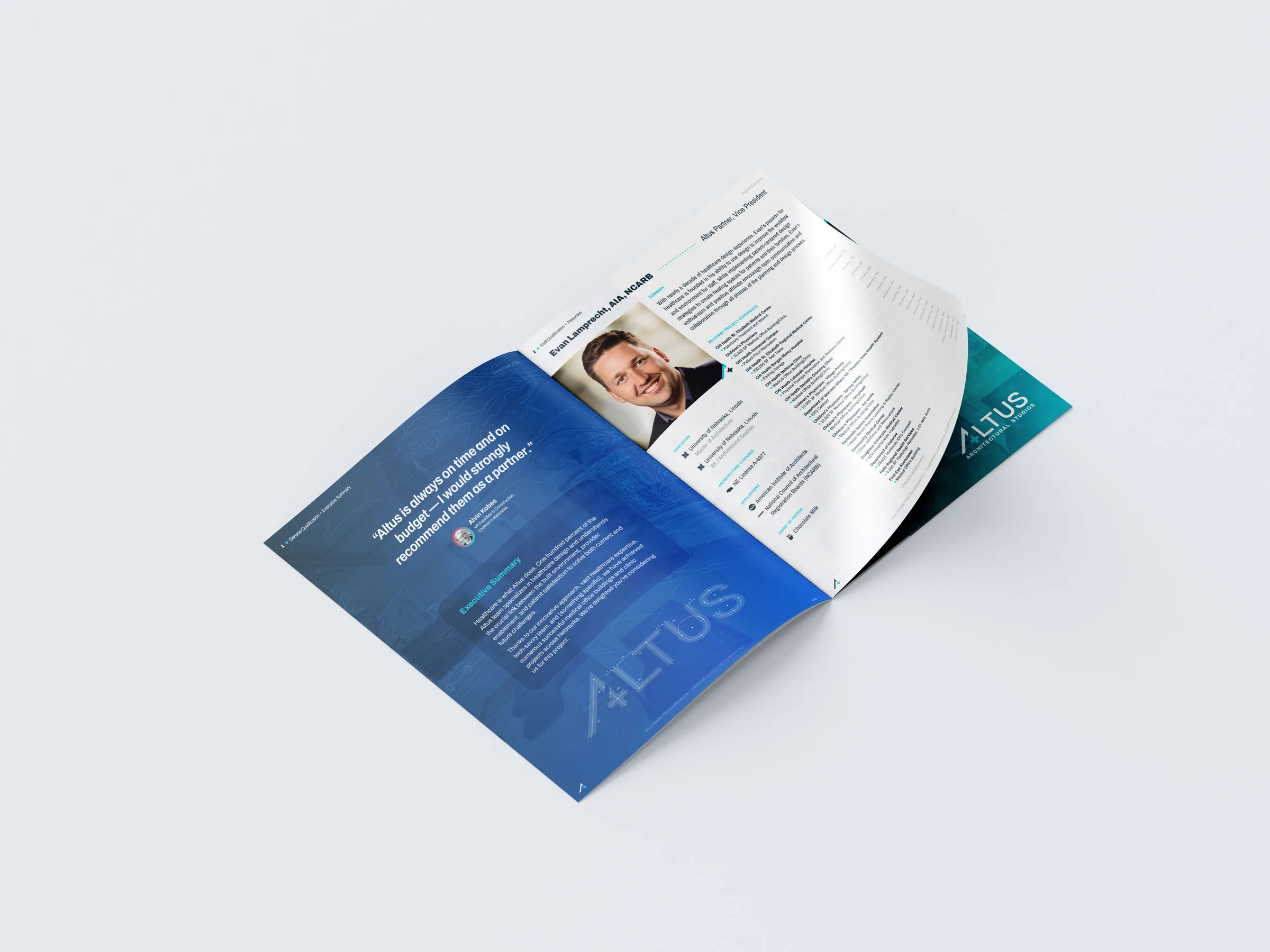 Brochure mockup with the Altus mark